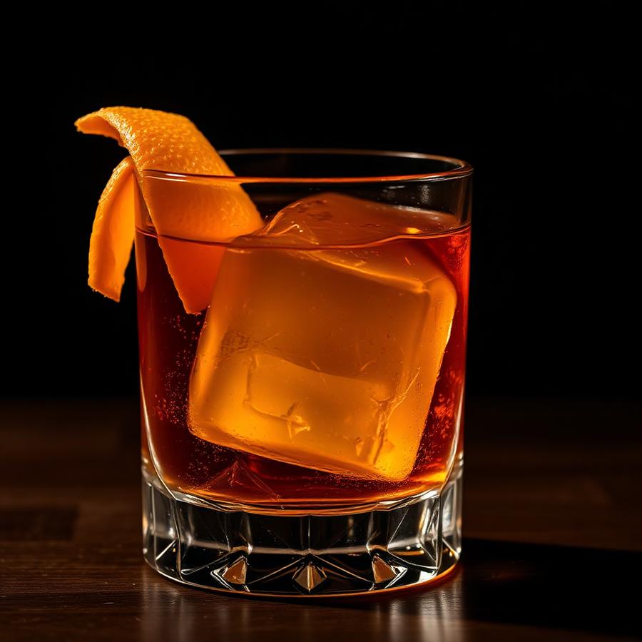 Signature cocktail garnished on a marble bar top
